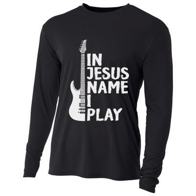 In Jesus Name I Play Guitar Christian Gift Guitar Lover Cooling Performance Long Sleeve Crew