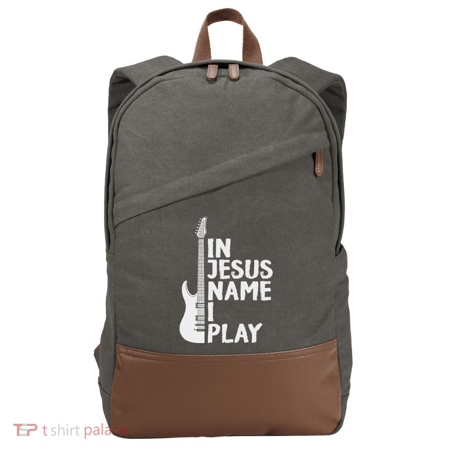 In Jesus Name I Play Guitar Christian Gift Guitar Lover Cotton Canvas Backpack