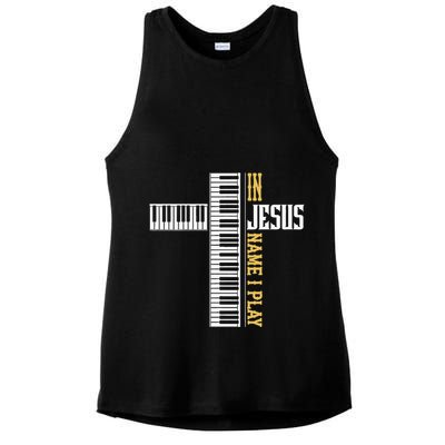 In Jesus Name I Play Christian Pianist Piano Lover Ladies PosiCharge Tri-Blend Wicking Tank