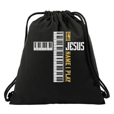 In Jesus Name I Play Christian Pianist Piano Lover Drawstring Bag