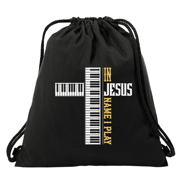 In Jesus Name I Play Christian Pianist Piano Lover Drawstring Bag