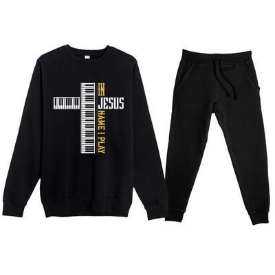 In Jesus Name I Play Christian Pianist Piano Lover Premium Crewneck Sweatsuit Set