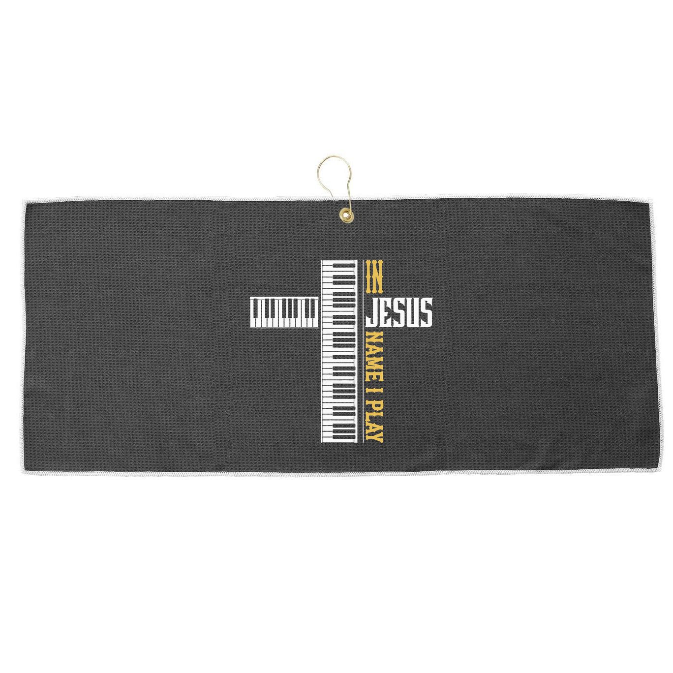 In Jesus Name I Play Christian Pianist Piano Lover Large Microfiber Waffle Golf Towel