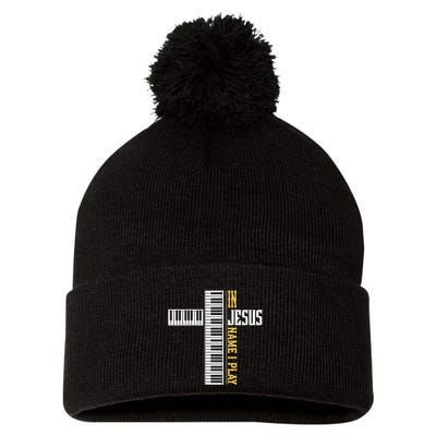 In Jesus Name I Play Christian Pianist Piano Lover Pom Pom 12in Knit Beanie