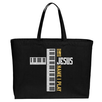 In Jesus Name I Play Christian Pianist Piano Lover Cotton Canvas Jumbo Tote