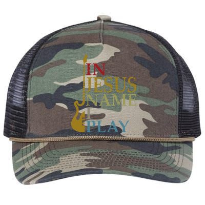 In Jesus Name I Play Guitar Christian Guitar Player Retro Rope Trucker Hat Cap