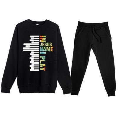 In Jesus Name I Play Piano Christian Music Vintage Premium Crewneck Sweatsuit Set