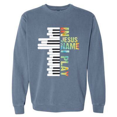 In Jesus Name I Play Piano Christian Music Vintage Garment-Dyed Sweatshirt