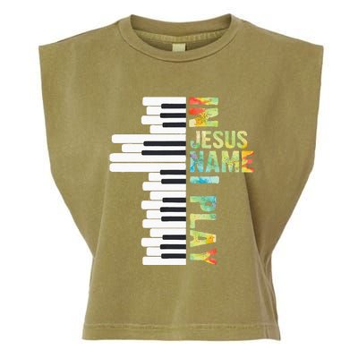 In Jesus Name I Play Piano Christian Music Vintage Garment-Dyed Women's Muscle Tee