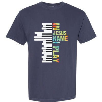 In Jesus Name I Play Piano Christian Music Vintage Garment-Dyed Heavyweight T-Shirt