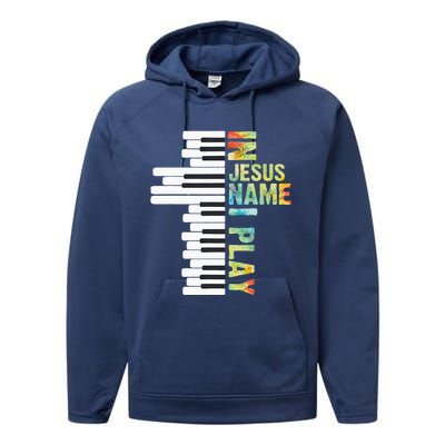 In Jesus Name I Play Piano Christian Music Vintage Performance Fleece Hoodie