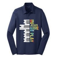 In Jesus Name I Play Piano Christian Music Vintage Silk Touch Performance Long Sleeve Polo