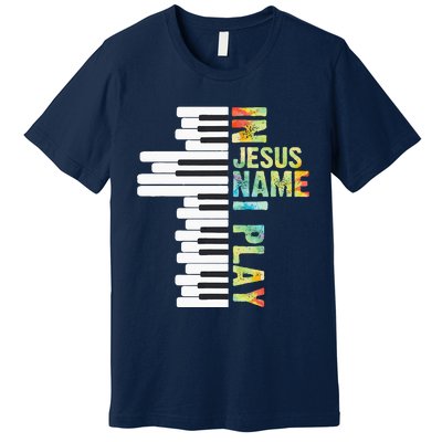 In Jesus Name I Play Piano Christian Music Vintage Premium T-Shirt