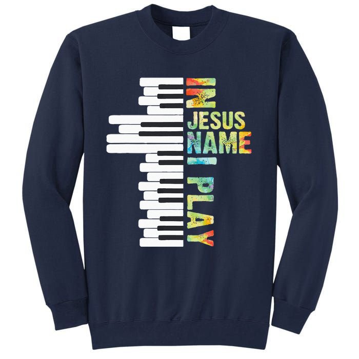 In Jesus Name I Play Piano Christian Music Vintage Tall Sweatshirt