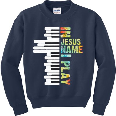 In Jesus Name I Play Piano Christian Music Vintage Kids Sweatshirt