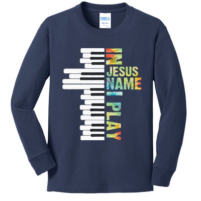 In Jesus Name I Play Piano Christian Music Vintage Kids Long Sleeve Shirt