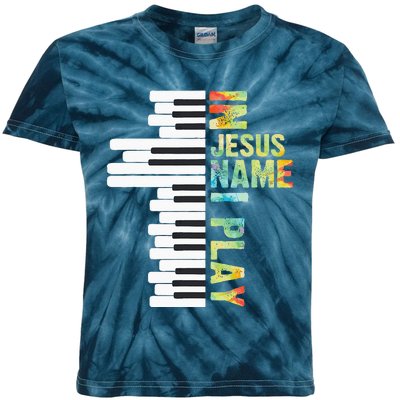 In Jesus Name I Play Piano Christian Music Vintage Kids Tie-Dye T-Shirt