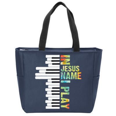 In Jesus Name I Play Piano Christian Music Vintage Zip Tote Bag