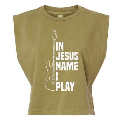 In Jesus Name I Play Guitar Christian Guitar Player Garment-Dyed Women's Muscle Tee