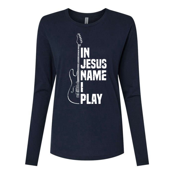 In Jesus Name I Play Guitar Christian Guitar Player Womens Cotton Relaxed Long Sleeve T-Shirt