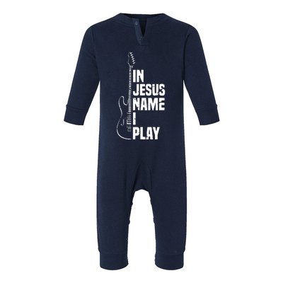 In Jesus Name I Play Guitar Christian Guitar Player Infant Fleece One Piece