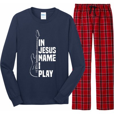 In Jesus Name I Play Guitar Christian Guitar Player Long Sleeve Pajama Set