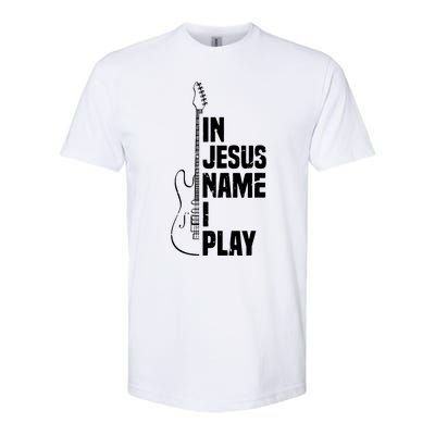 In Jesus Name I Play Guitar Christian Guitar Player Softstyle CVC T-Shirt