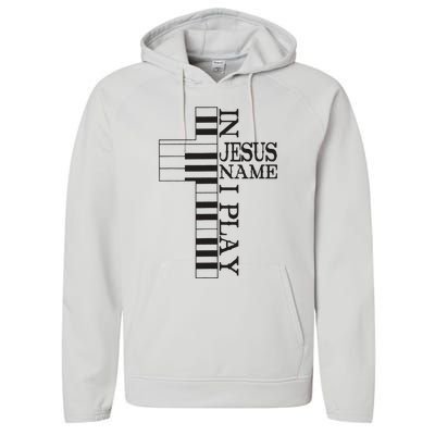 In Jesus Name I Play Christian Pianist Piano Lover Performance Fleece Hoodie