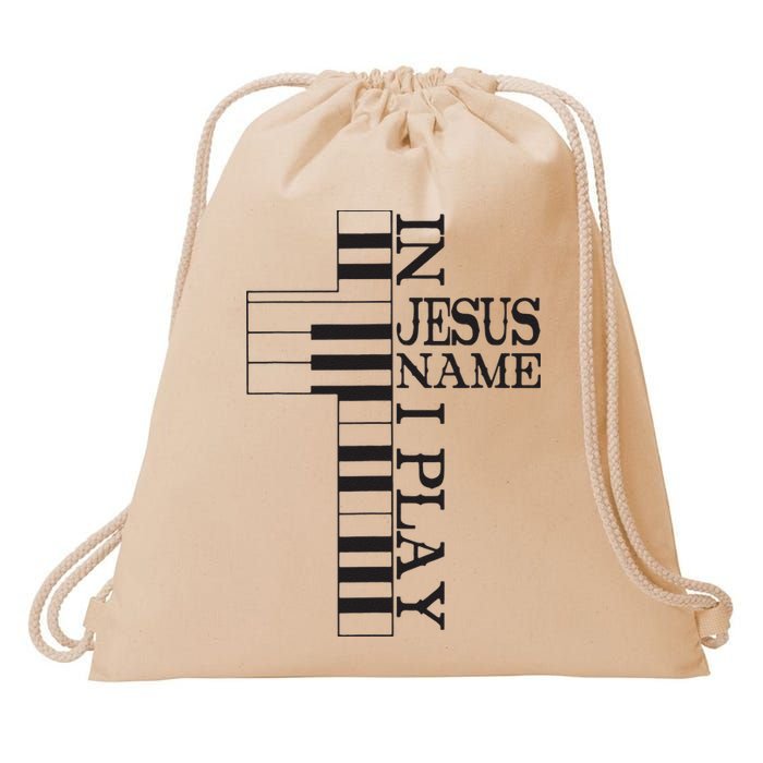 In Jesus Name I Play Christian Pianist Piano Lover Drawstring Bag