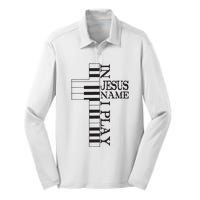 In Jesus Name I Play Christian Pianist Piano Lover Silk Touch Performance Long Sleeve Polo