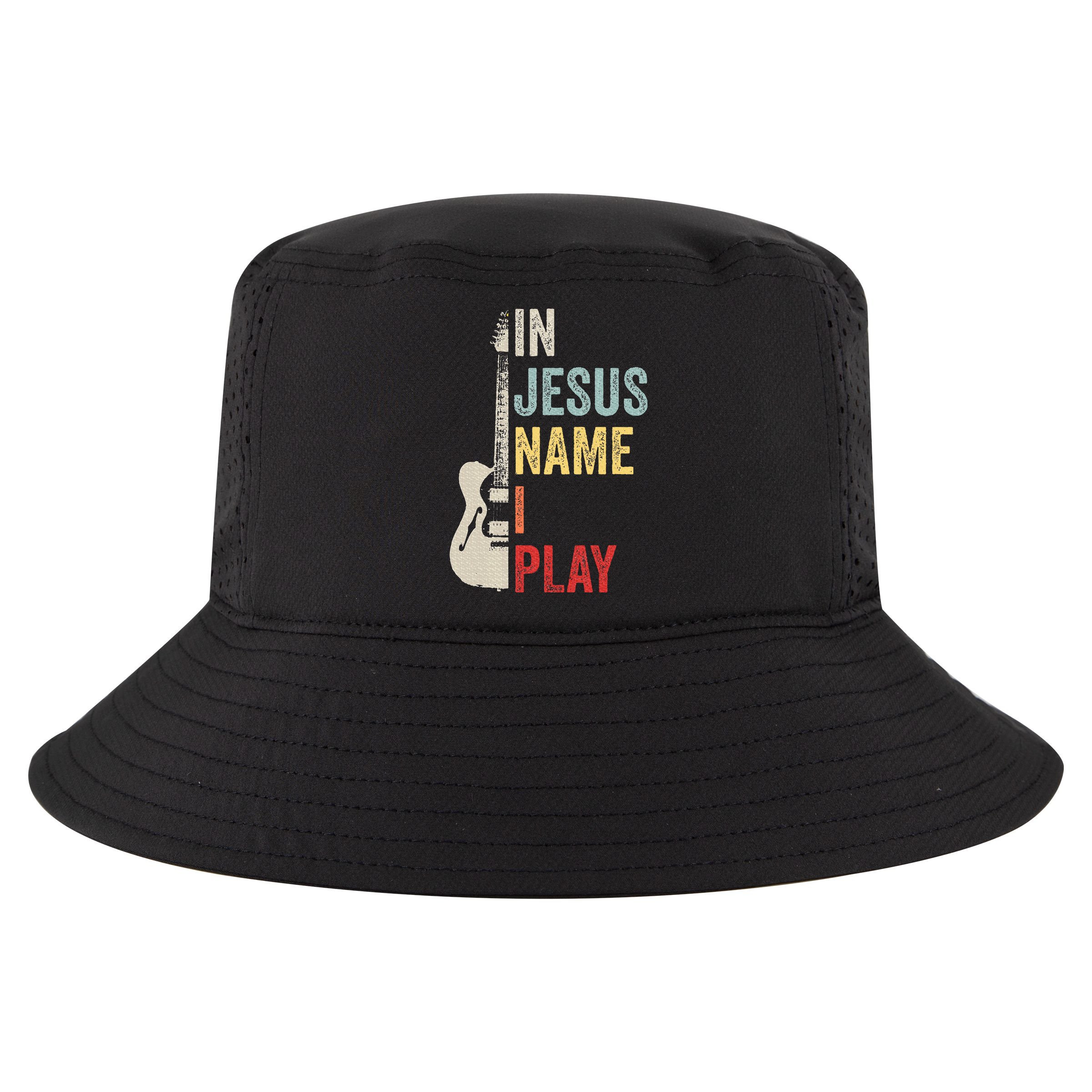 In Jesus Name I Play Guitar Christian Band Guitar Cool Comfort Performance Bucket Hat