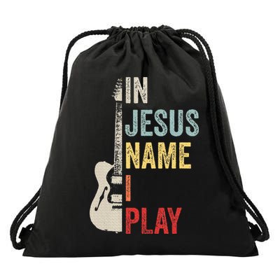 In Jesus Name I Play Guitar Christian Band Guitar Drawstring Bag