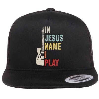 In Jesus Name I Play Guitar Christian Band Guitar Flatbill Hat