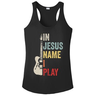 In Jesus Name I Play Guitar Christian Band Guitar Ladies PosiCharge Competitor Racerback Tank