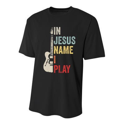 In Jesus Name I Play Guitar Christian Band Guitar Youth Performance Sprint T-Shirt