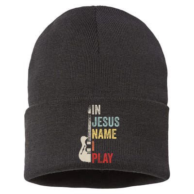 In Jesus Name I Play Guitar Christian Band Guitar Sustainable Knit Beanie