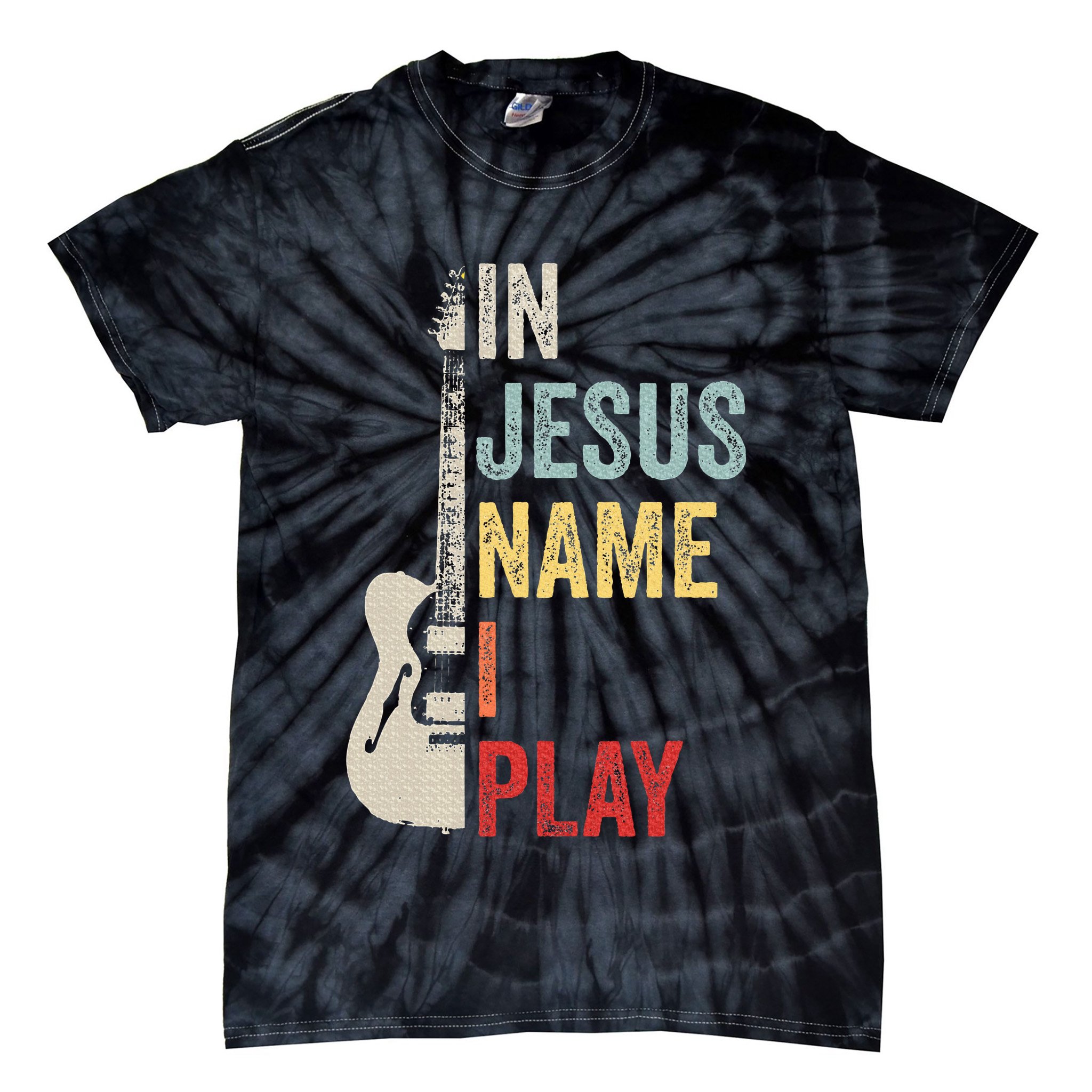 In Jesus Name I Play Guitar Christian Band Guitar Tie-Dye T-Shirt