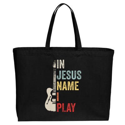 In Jesus Name I Play Guitar Christian Band Guitar Cotton Canvas Jumbo Tote