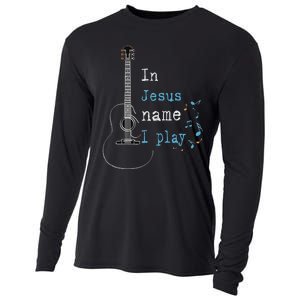 In Jesus Name I Play Guitar Cooling Performance Long Sleeve Crew