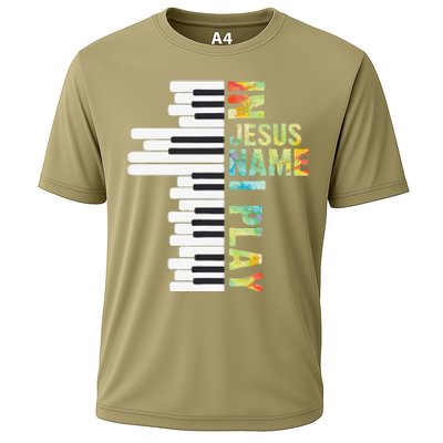 In Jesus Name I Play Piano Christian Music Vintage Gift Cooling Performance Crew T-Shirt