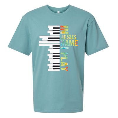 In Jesus Name I Play Piano Christian Music Vintage Gift Sueded Cloud Jersey T-Shirt