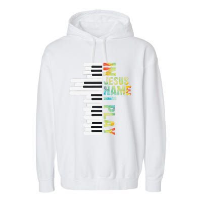 In Jesus Name I Play Piano Christian Music Vintage Gift Garment-Dyed Fleece Hoodie