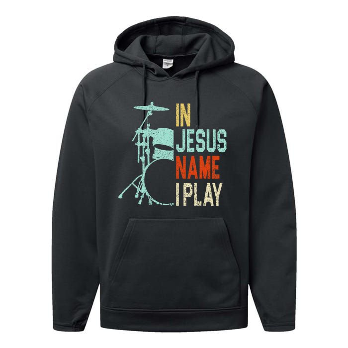 In Jesus Name I Play Drums Drumming Drummer Christian Performance Fleece Hoodie