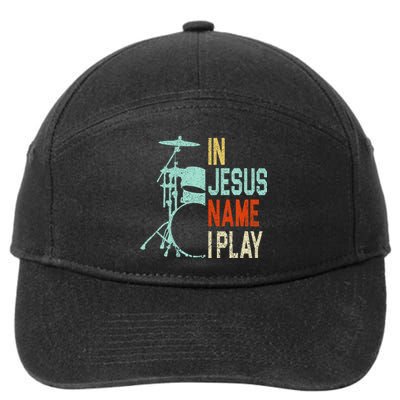 In Jesus Name I Play Drums Drumming Drummer Christian 7-Panel Snapback Hat