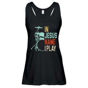 In Jesus Name I Play Drums Drumming Drummer Christian Ladies Essential Flowy Tank