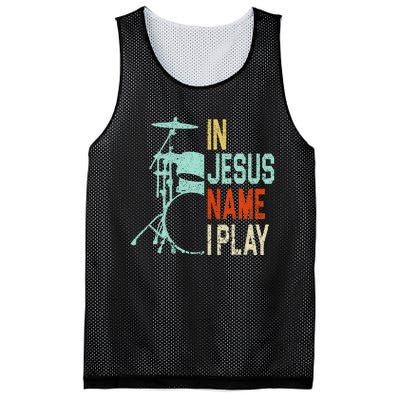 In Jesus Name I Play Drums Drumming Drummer Christian Mesh Reversible Basketball Jersey Tank