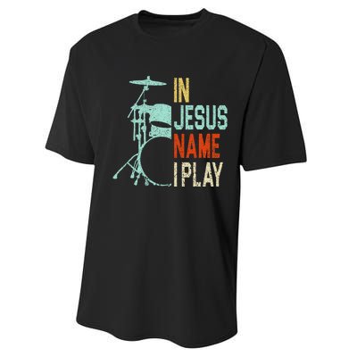 In Jesus Name I Play Drums Drumming Drummer Christian Performance Sprint T-Shirt