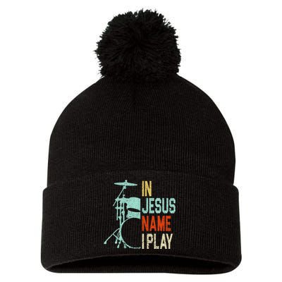 In Jesus Name I Play Drums Drumming Drummer Christian Pom Pom 12in Knit Beanie