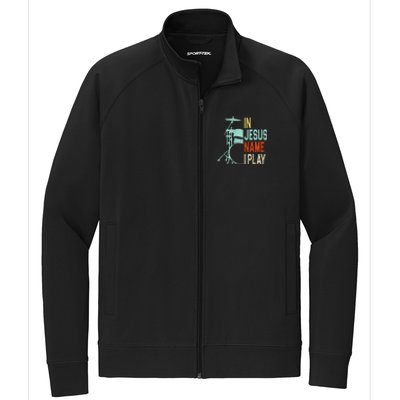 In Jesus Name I Play Drums Drumming Drummer Christian Stretch Full-Zip Cadet Jacket