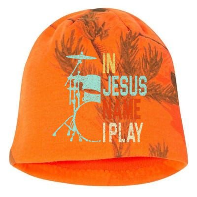 In Jesus Name I Play Drums Drumming Drummer Christian Kati - Camo Knit Beanie